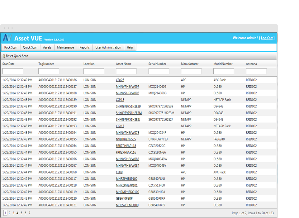 screenshot of Asset Vue Inventory